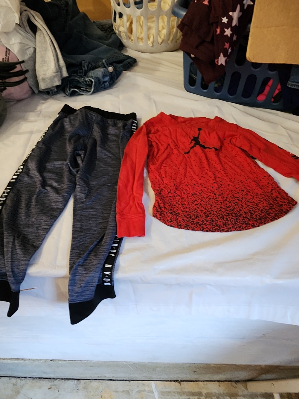 Jordan Red Long-Sleeve Top with Gray Jogger Track Pants
